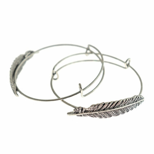 Metal Alloy Adjustable Feather Bangle Bracelet - 60mm - Choose Your Tone & Quantity!