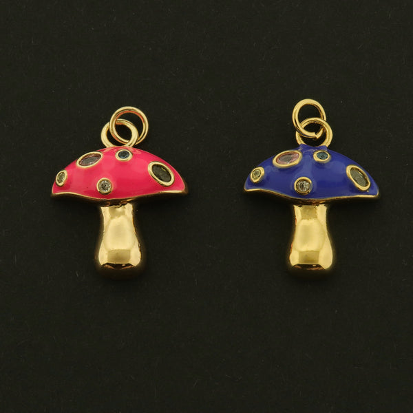 18k Gold Mushroom Charm - Woodland Pendant - 18k Gold Plated