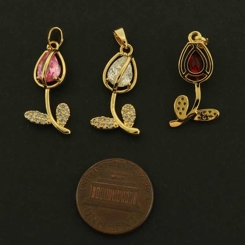 18k Rose Charms - Flower Pendants - Choose Your Color - 18k Gold Plated