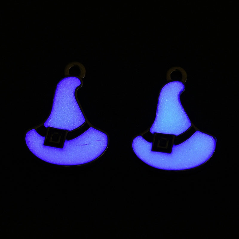 4 Witch Hat Silver Tone Enamel Charms - Glow in the Dark! - E1675