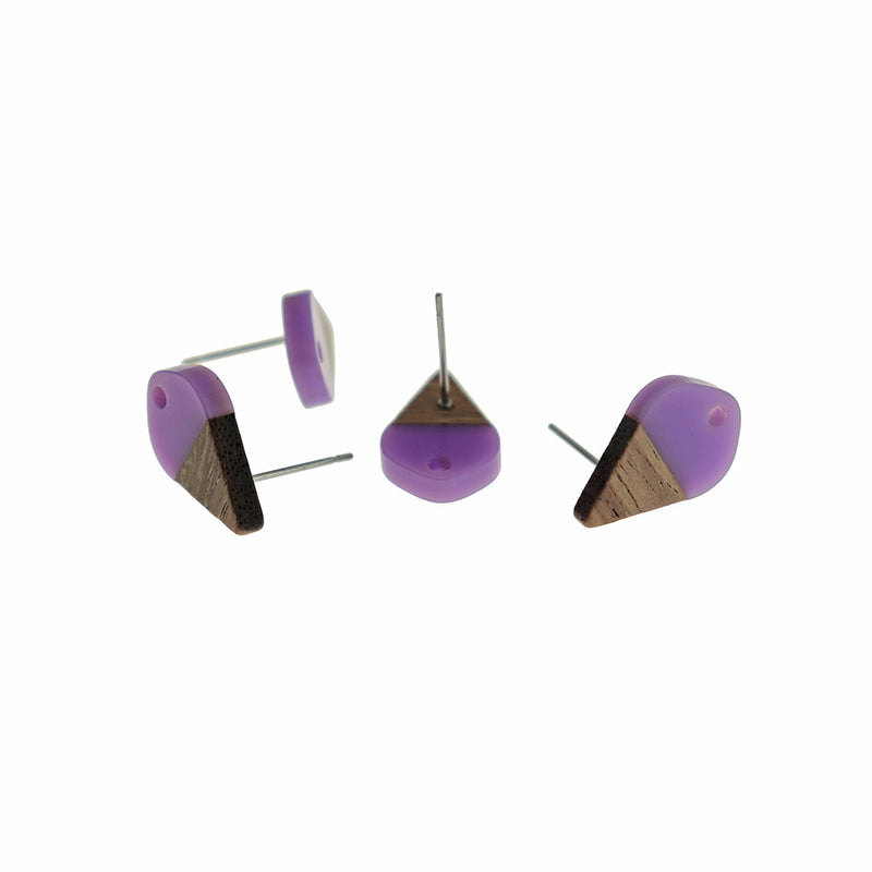 Wood Stainless Steel Earrings with Colorful Resin - Choose Your Color - 1 Pair