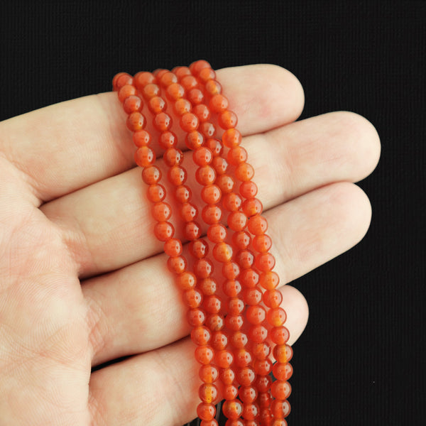 Round Natural Carnelian Beads 4mm - Orange - 1 Strand 94 Beads - BD1716