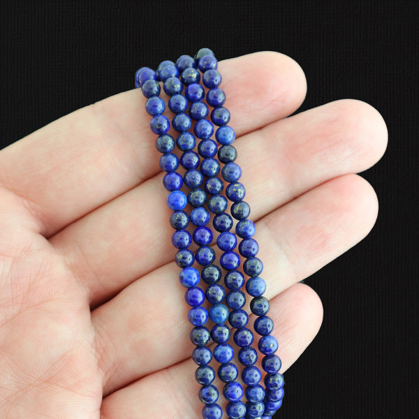 Round Natural Lapis Lazuli Beads 4mm - Navy Blue - 1 Strand 44 Beads - BD1757