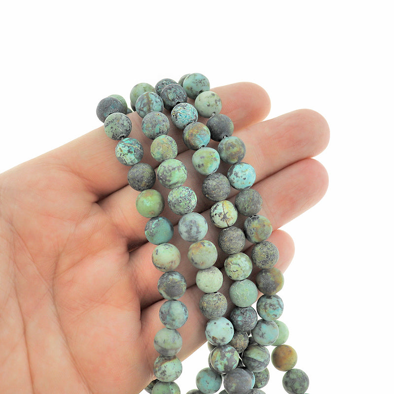 20 Round Natural African Turquoise Beads - Frosted Earth Tones - Choose Your Size!