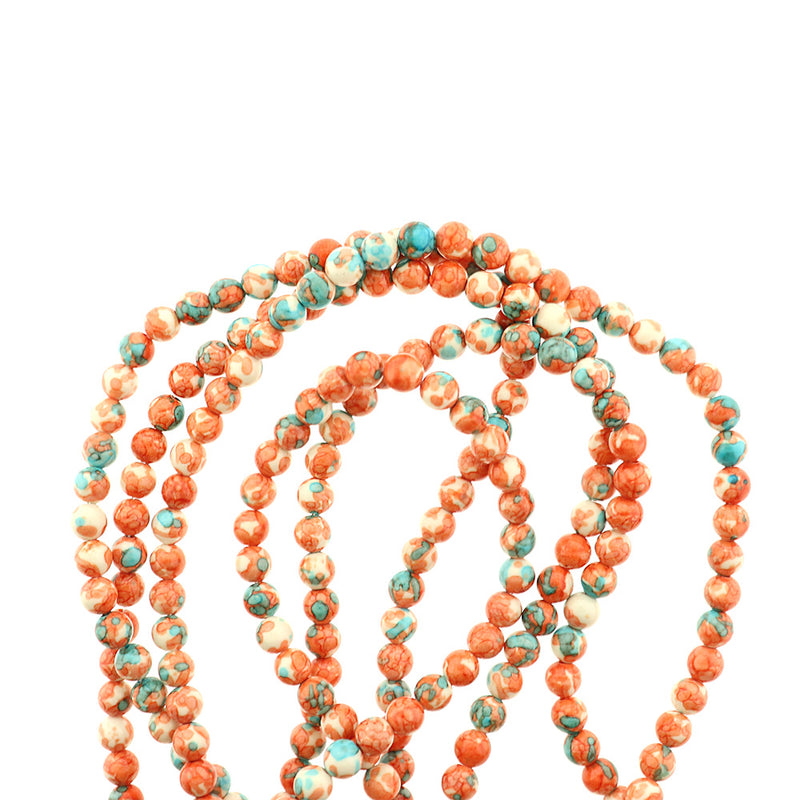 Round Imitation Ocean White Jade Beads 6mm - 10mm - Choose Your Size - Mottled Orange and Blue - 1 Full Strand - BD016