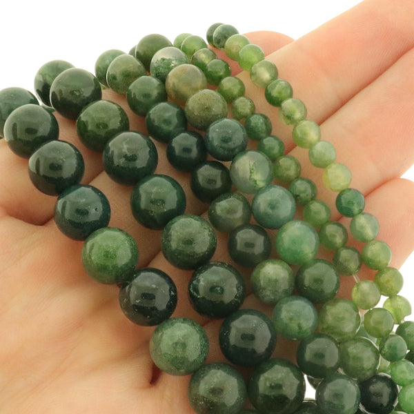 Round Natural Moss Agate Beads 4mm - 8mm - Choose Your Size - Green - 1 Full 15.5" Strand - BD3000