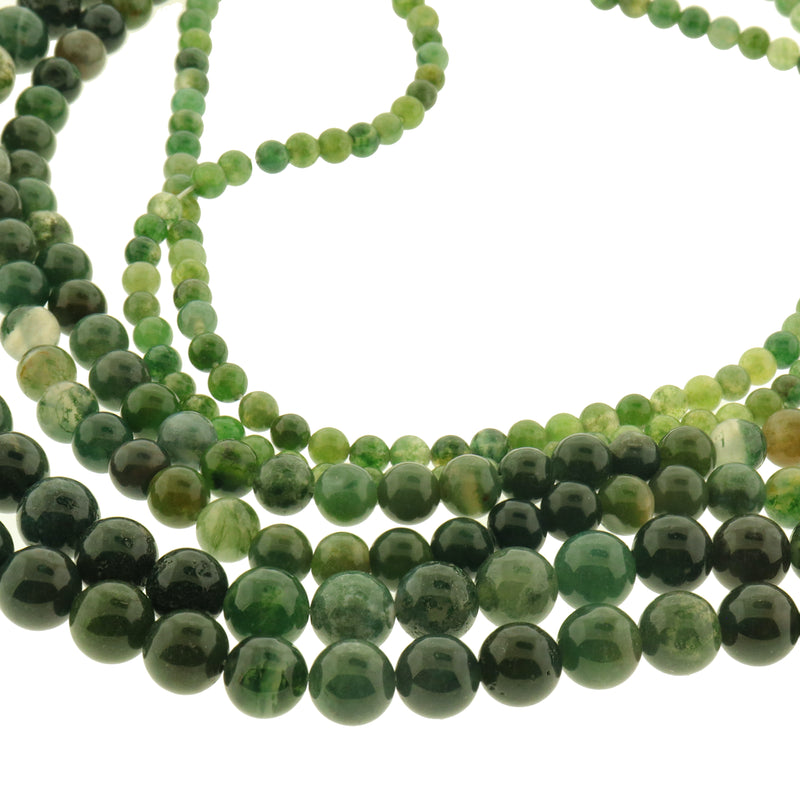 Round Natural Moss Agate Beads 4mm - 8mm - Choose Your Size - Green - 1 Full 15.5" Strand - BD3000