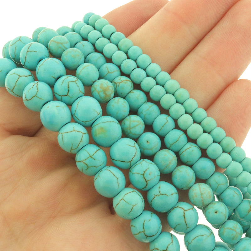 Round Natural Turquoise Beads 4mm - 8mm - Choose Your Size - Blue - 1 Full 15.5" Strand - BD3002