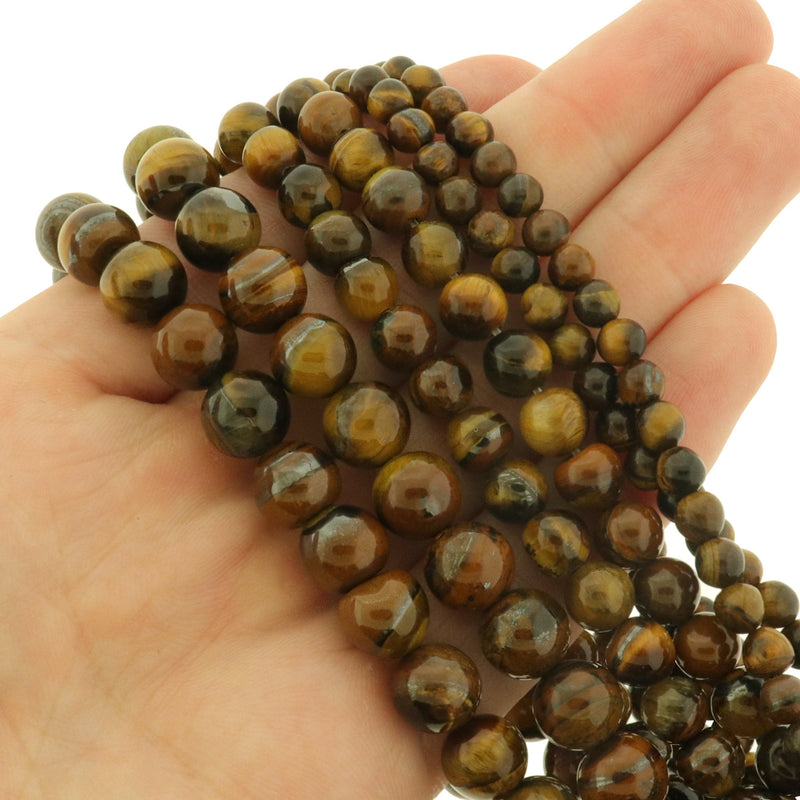 Round Natural Tiger Eye Beads 4mm - 8mm - Choose Your Size - Golden Brown - 1 Full 15.5" Strand - BD3005