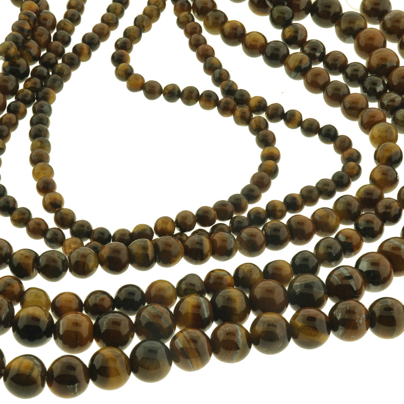 Round Natural Tiger Eye Beads 4mm - 8mm - Choose Your Size - Golden Brown - 1 Full 15.5" Strand - BD3005