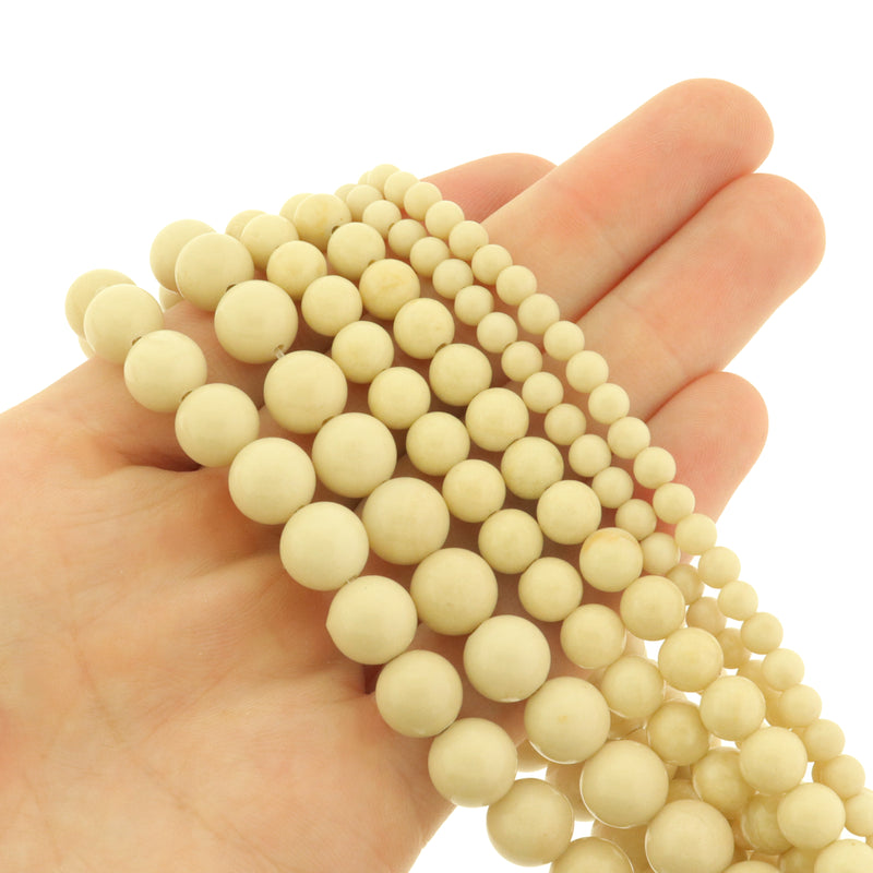 Round Natural River Fossil Beads 4mm - 8mm - Choose Your Size - Pale Ivory - 1 Full 15.5" Strand - BD3007