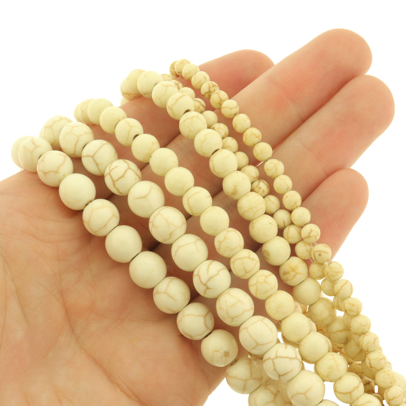 Round Natural White Turquoise Beads 4mm - 8mm - Choose Your Size - Ivory - 1 Full 15.5" Strand - BD3008