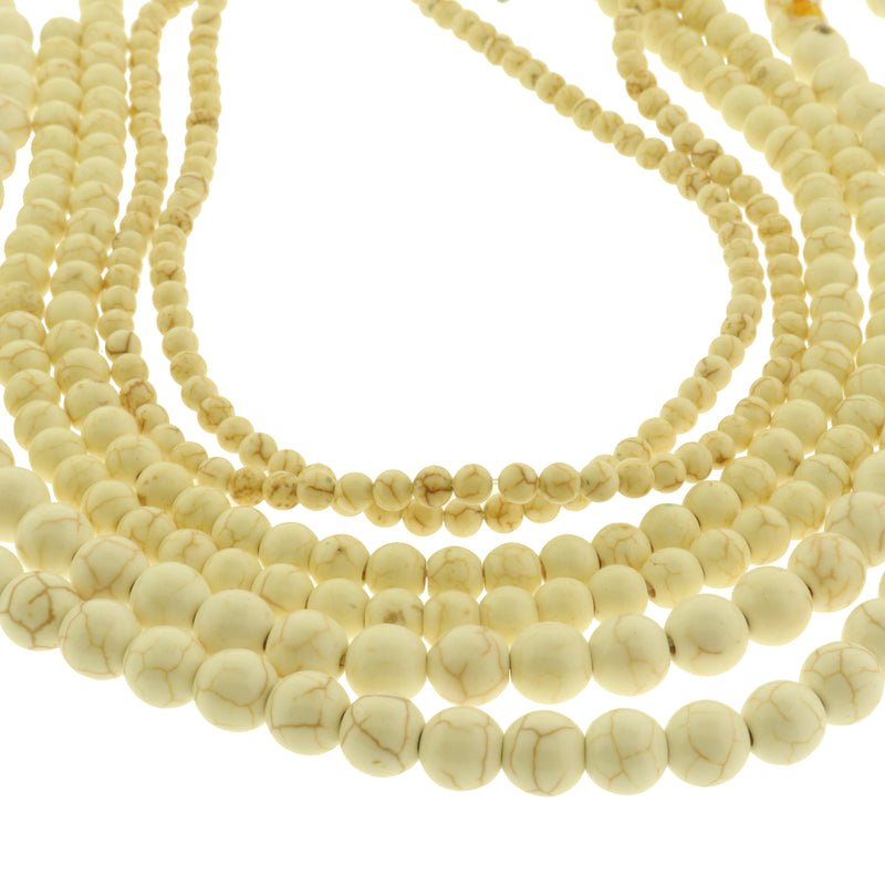 Round Natural White Turquoise Beads 4mm - 8mm - Choose Your Size - Ivory - 1 Full 15.5" Strand - BD3008