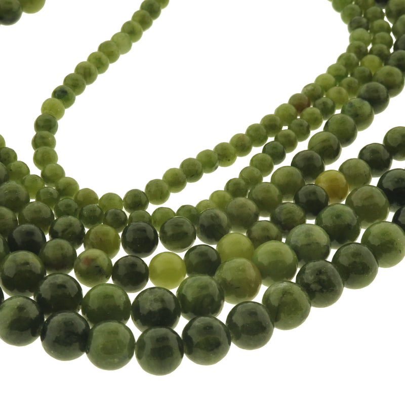 Round Natural Nephrite Jade Beads 4mm -8mm - Choose Your Size - Green Tones - 1 Full 15.5" Strand - BD3011