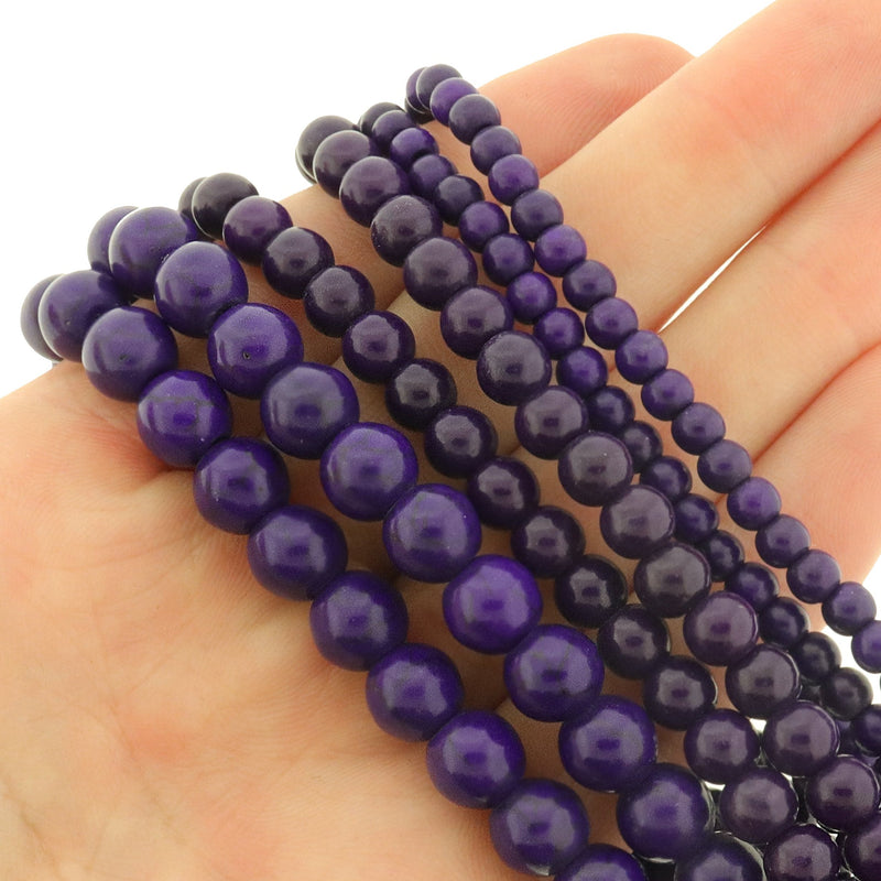 Round Natural Magnesite Beads 4mm -8mm - Choose Your Size - Purple Tones - 1 Full 15.5" Strand - BD3012