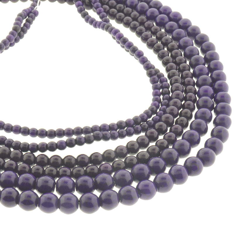 Round Natural Magnesite Beads 4mm -8mm - Choose Your Size - Purple Tones - 1 Full 15.5" Strand - BD3012