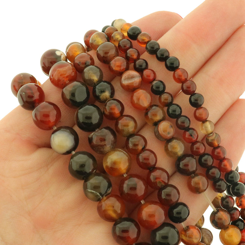 Round Natural Agate Beads 4mm - 8mm - Choose Your Size - Fire Tones - 1 Full 15.5" Strand - BD3032