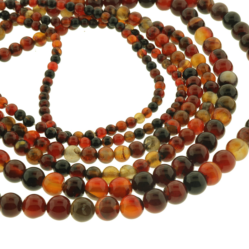 Round Natural Agate Beads 4mm - 8mm - Choose Your Size - Fire Tones - 1 Full 15.5" Strand - BD3032