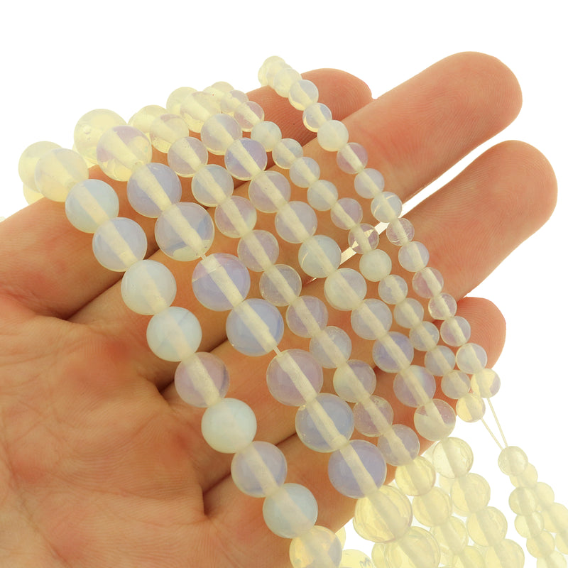 Round Moonstone Beads 4mm - 8mm - Choose Your Size - Electroplated White - 1 Full 15.5" Strand - BD3033