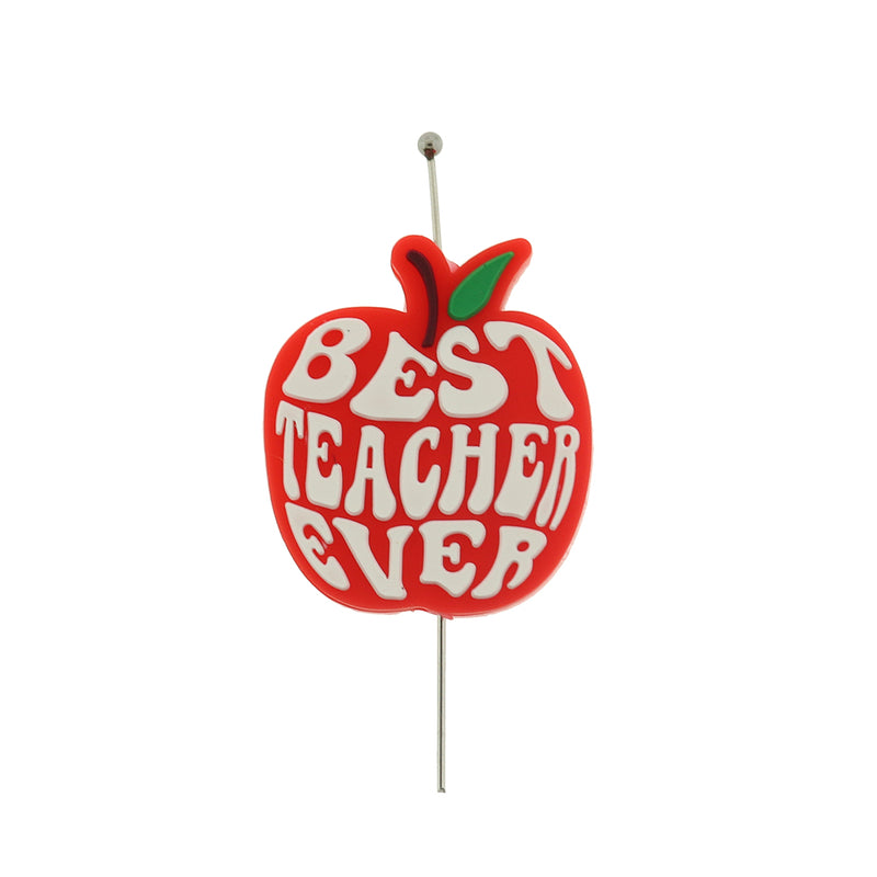 Best Teacher Ever Silicone Focal Beads - Red and White Apple - 5 Beads - BDS033