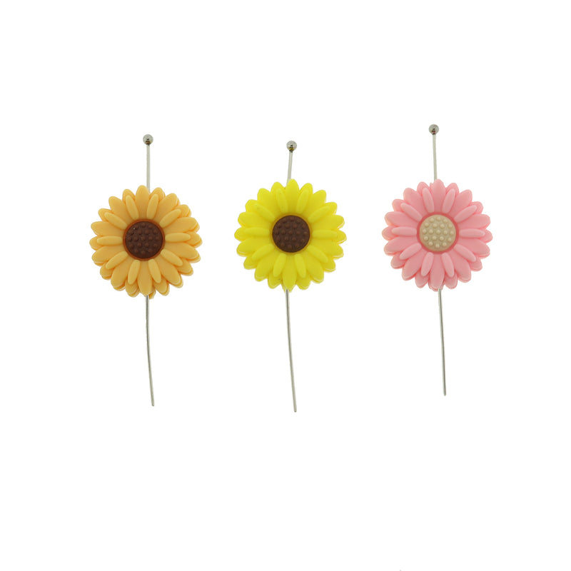 Flower Silicone Focal Beads - Daisy - 5 Beads - Choose Your Color