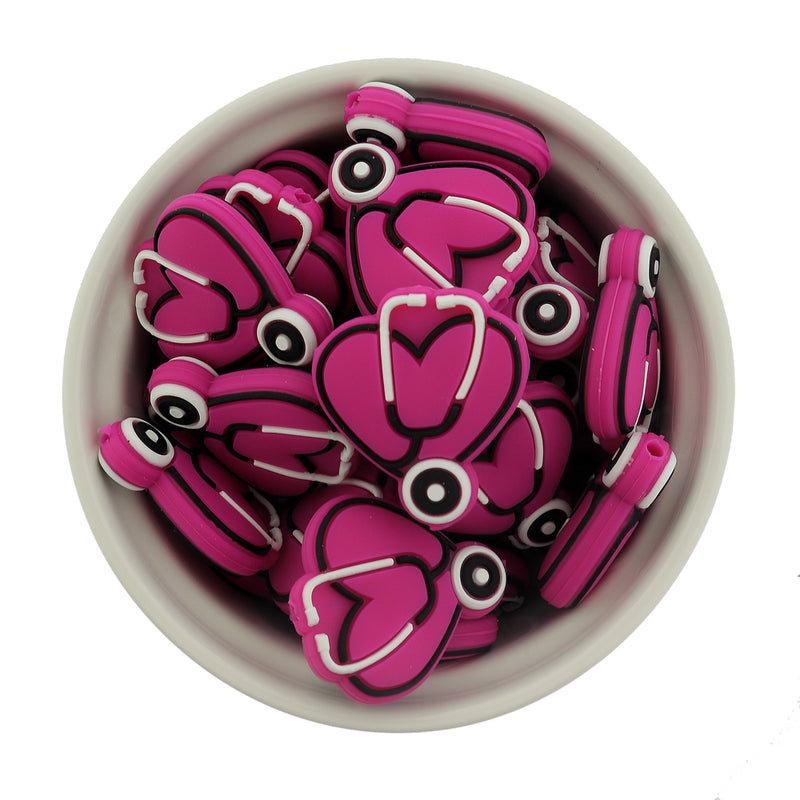 Medical Silicone Focal Beads - Stethoscope Heart - 5 Beads - Choose Your Color