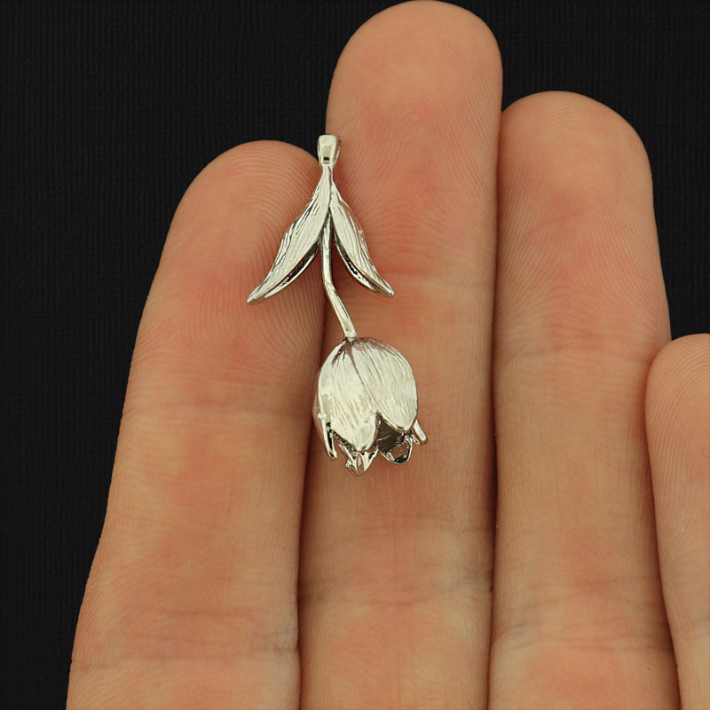 Tulip Silver Tone Brass Charm 3D - BR038