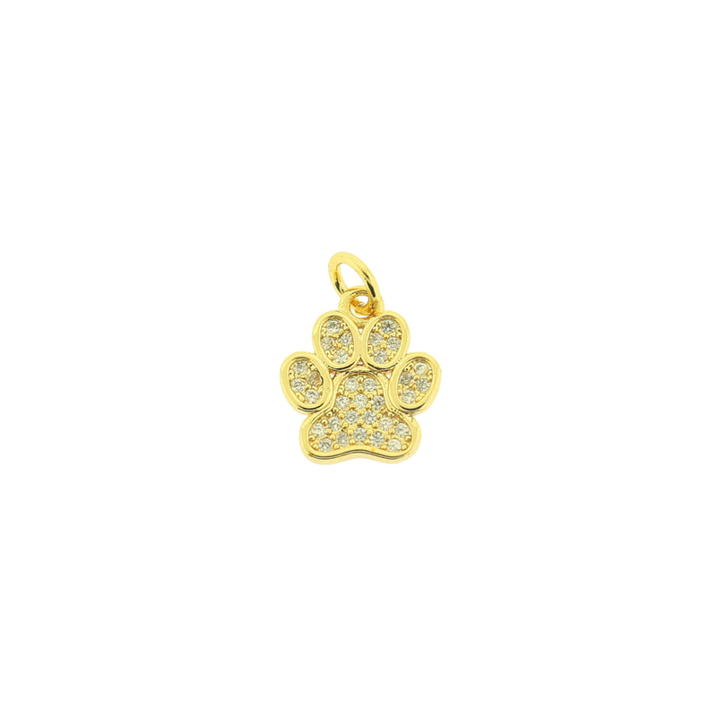 18K Gold Dog Paw with Rhinestone Gold Tone Brass Charm - BR046