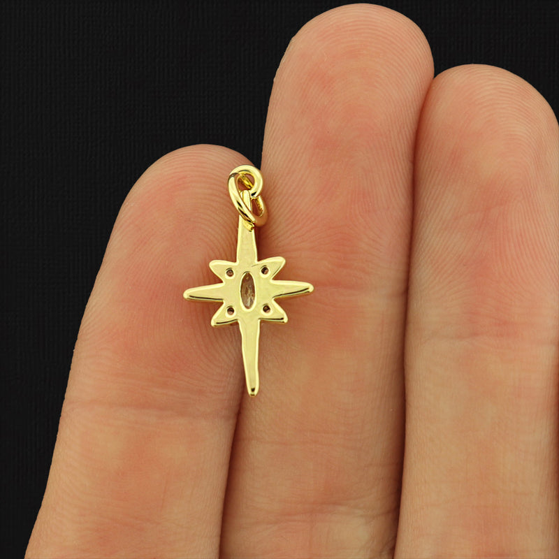 North Star with Rhinestone Gold Tone Brass Charm - BR076