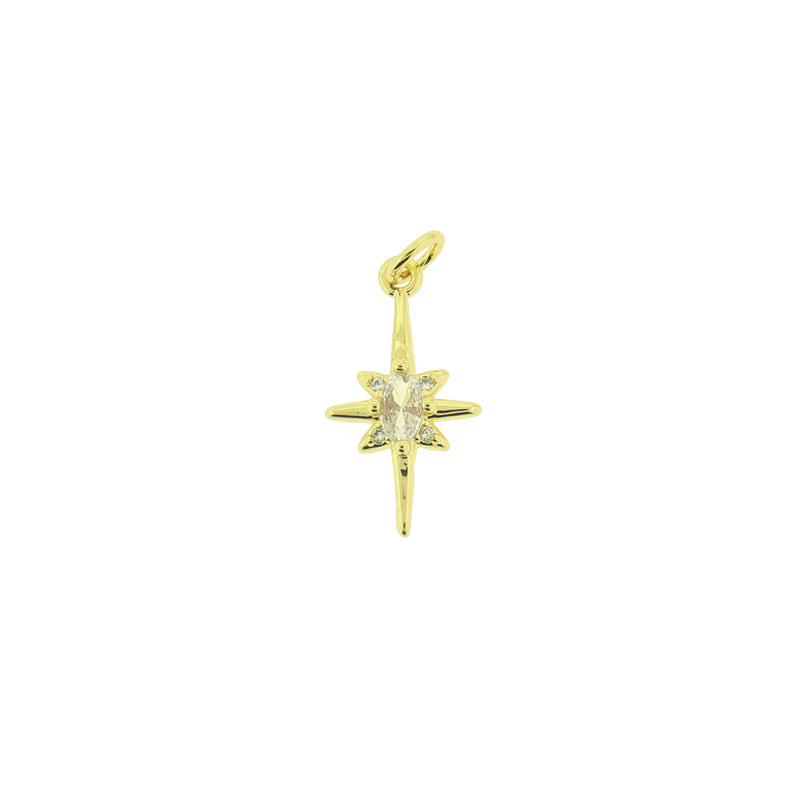 North Star with Rhinestone Gold Tone Brass Charm - BR076