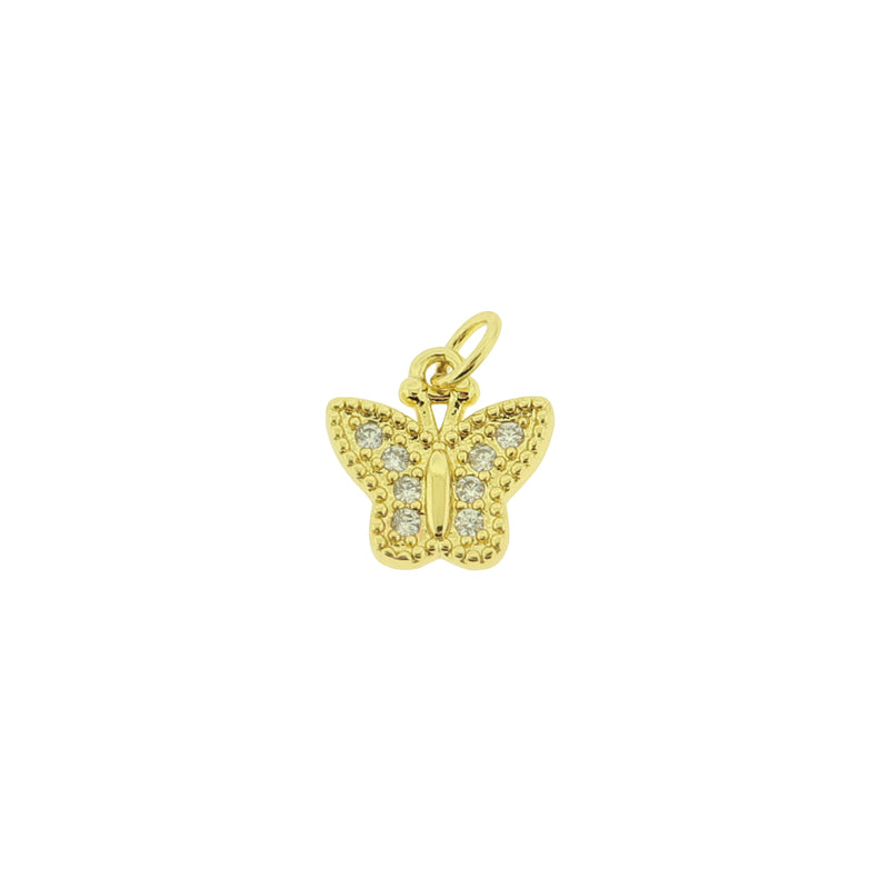 2 Butterfly Gold Tone Brass Rhinestone Charms - BR080