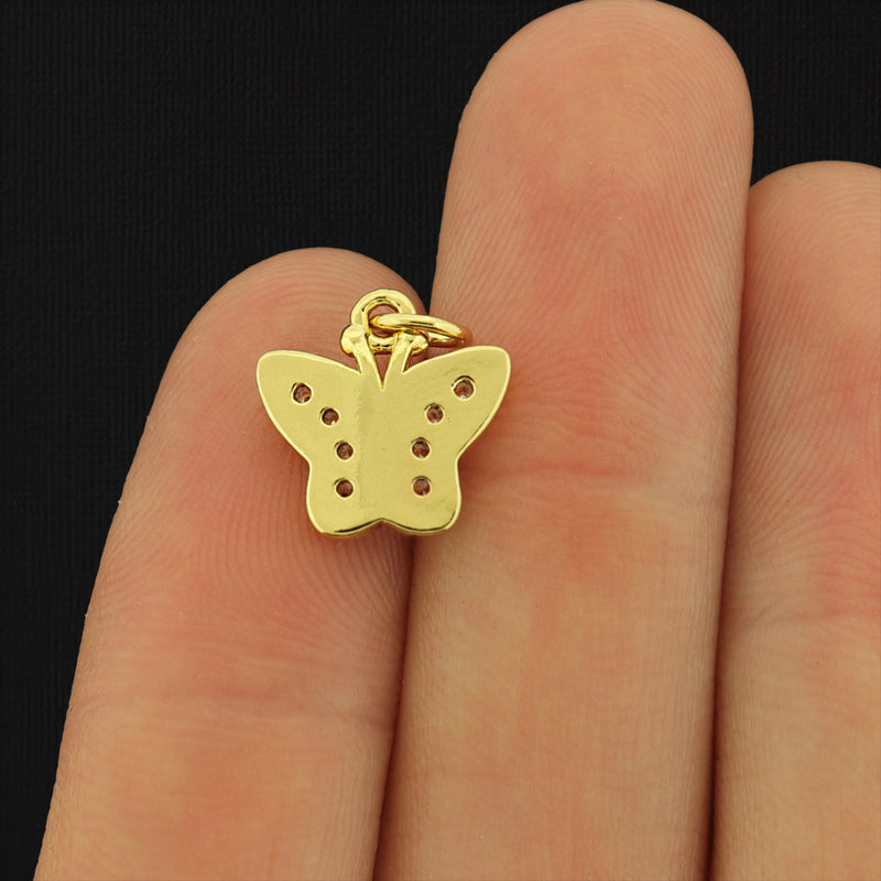 2 Butterfly Gold Tone Brass Rhinestone Charms - BR080