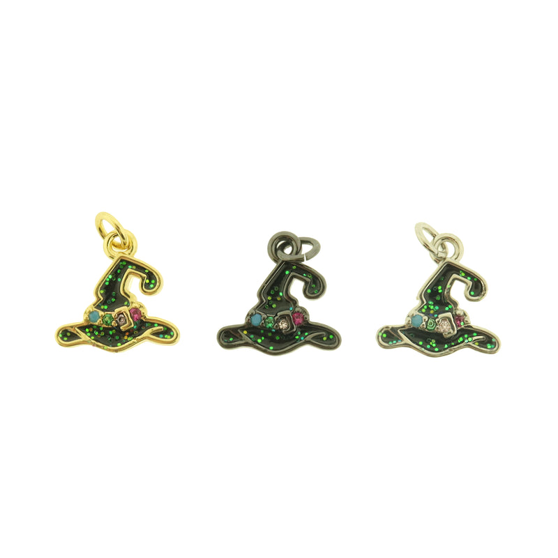 Witch Hat Enamel Charms with CZs - Choose Silver, Gold or Black!