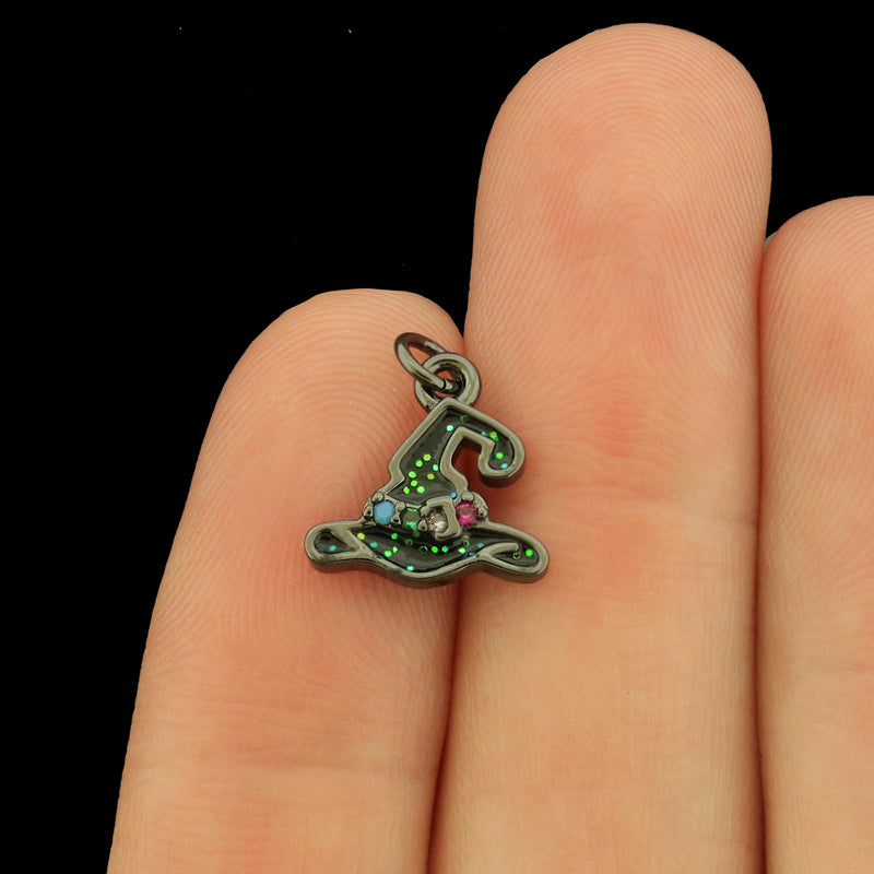 Witch Hat Enamel Charms with CZs - Choose Silver, Gold or Black!