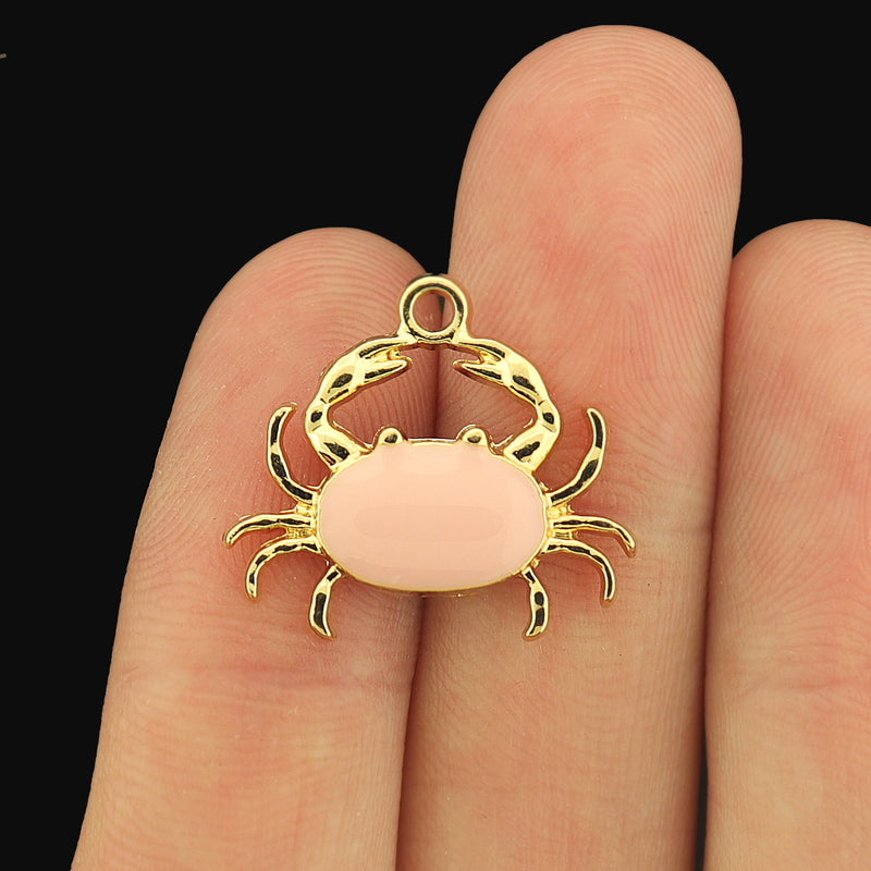 4 Crab Gold Tone Enamel Charms - Choose Blue or Pink!