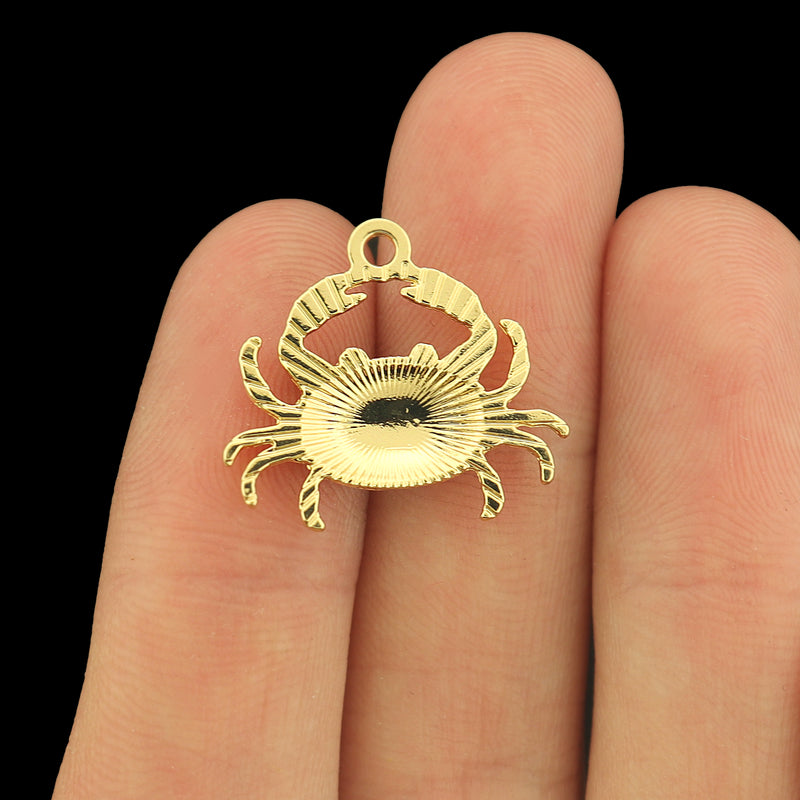 4 Crab Gold Tone Enamel Charms - Choose Blue or Pink!