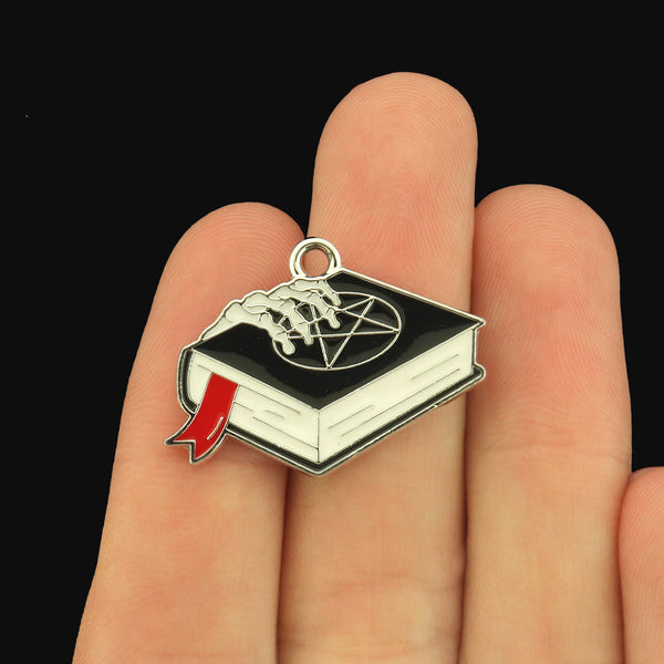 4 Satanic Book Gold Tone Enamel Charms - E1626