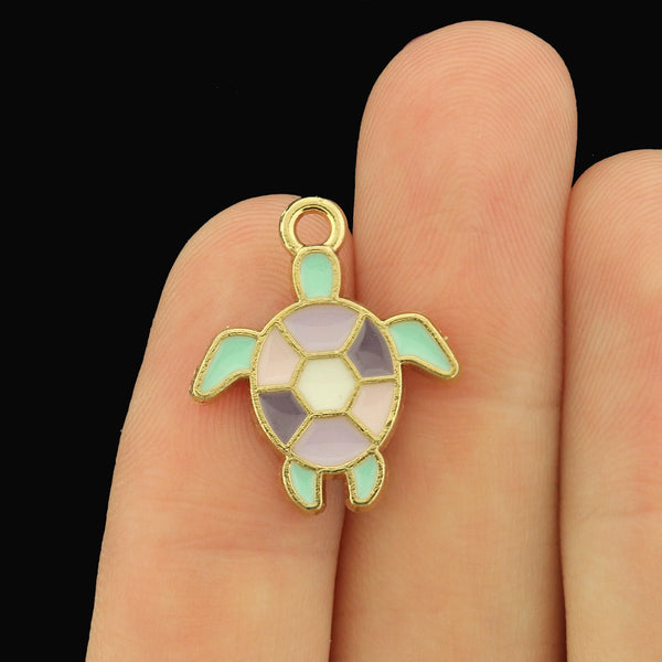 4 Sea Turtle Gold Tone Enamel Charms - E1658