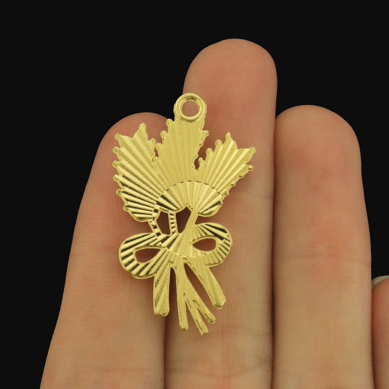 2 Wheat Gold Tone Enamel Charms - E1670