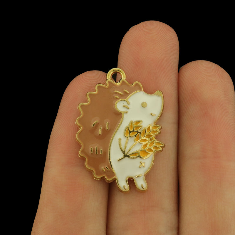 4 Hedgehog Gold Tone Enamel Charms - E1671