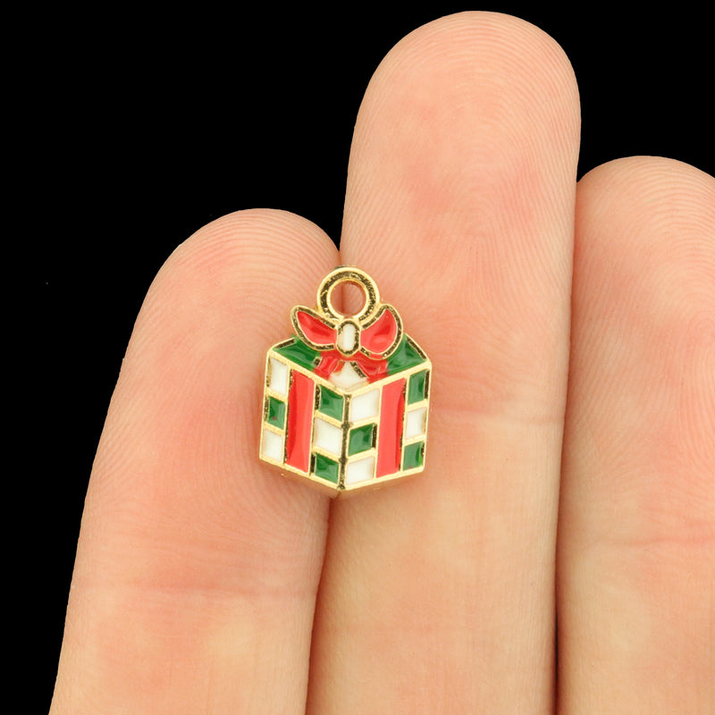 8 Present Gold Tone Enamel Charms - E1699