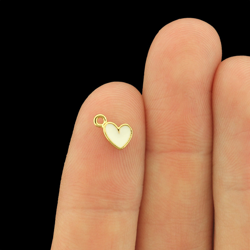 18k Gold Charm - 2 Heart Gold Tone Enamel Charms - Choose Your Color