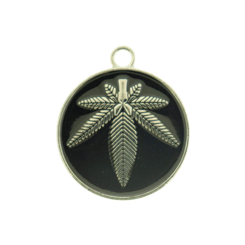 Weed Leaf Silver Tone Enamel Charm - E635