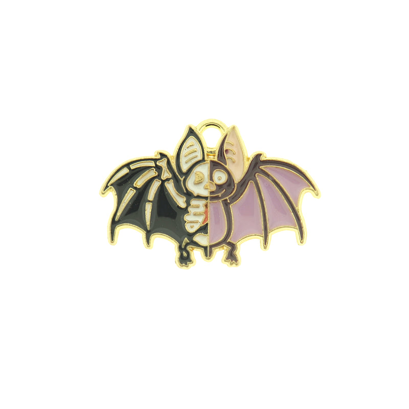 4 Skeleton Bat Gold Tone Enamel Charms - E650