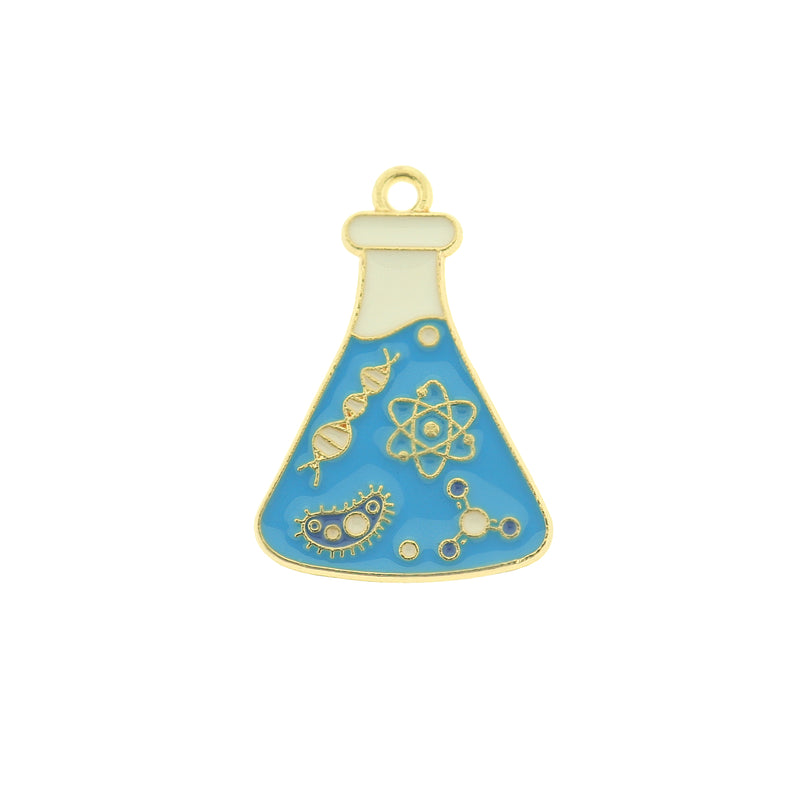 2 Science Beaker Gold Tone Enamel Charms - E654