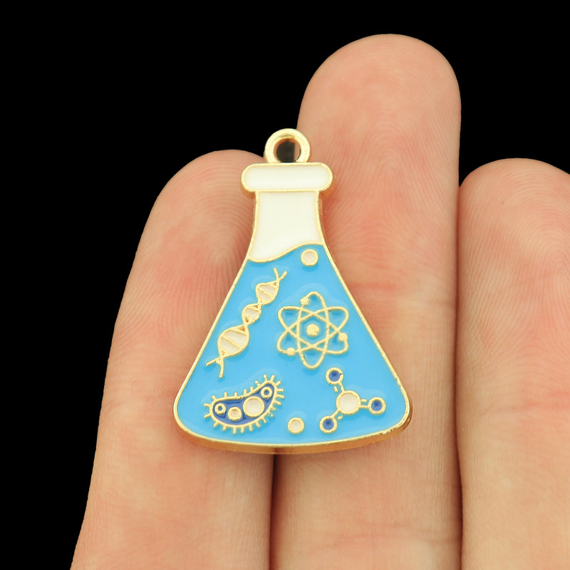 2 Science Beaker Gold Tone Enamel Charms - E654