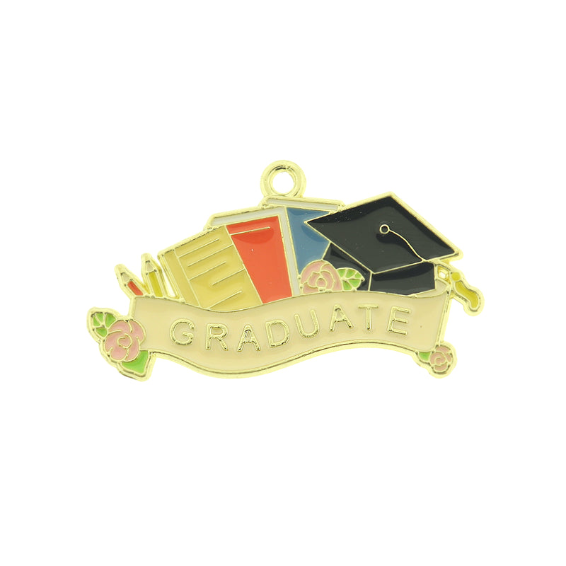 2 Graduate Gold Tone Enamel Charms - E658