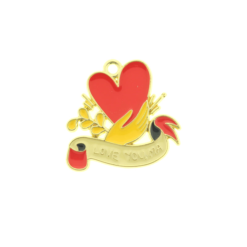 4 Mother's Day Gold Tone Enamel Charms - Love You Ma - E672