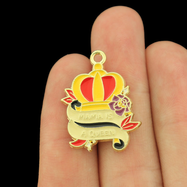 2 Mama is a Queen Gold Tone Enamel Charms - E680