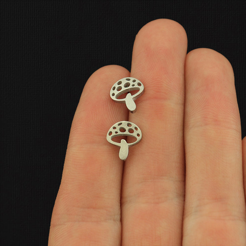 Stainless Steel Earrings - Mushroom Studs - 10mm x 8.5mm - 2 Pieces 1 Pair - Choose Your Tone